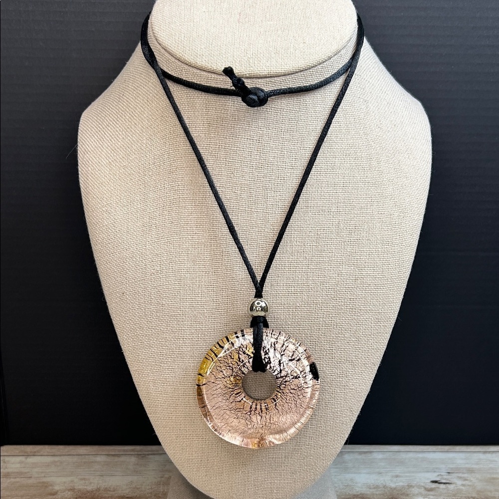 Murano Glass Black and Rose Gold Pendant Necklace
